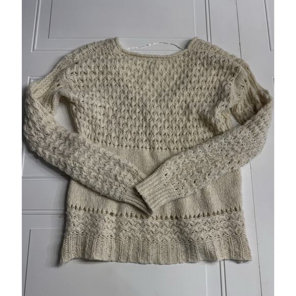 Free People Cream Crochet Knit Scoop Neck Wool Blend Oversized Sweater XS - Picture 6 of 6
